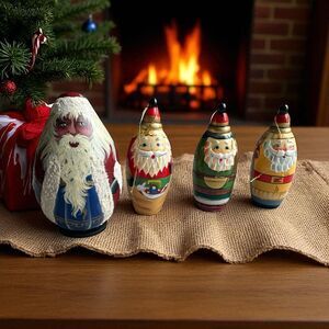Vintage Hand-Painted Santa Nesting Dolls / Ornaments – Set of 4 (Signed 1981)